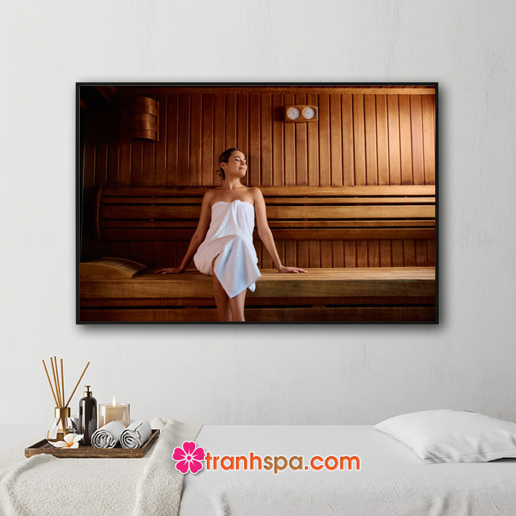 Bức tranh spa đẹp hình ảnh cô gái thư giãn trong phòng xông hơi