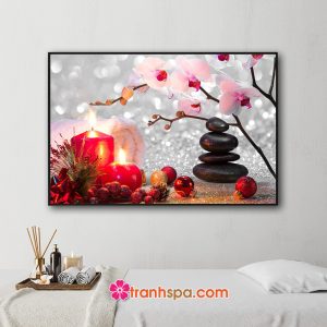 Mẫu tranh spa đẹp hình ảnh hoa lan, nến thơm, đá cuội...