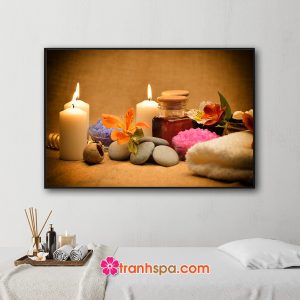 Mẫu tranh spa đẹp hình ảnh muối hồng, nến thơm, đá cuội...