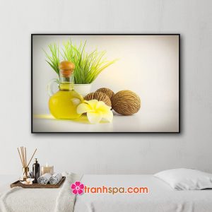 Mẫu tranh spa đẹp hình ảnh tin dầu, hoa sứ và chậu cây
