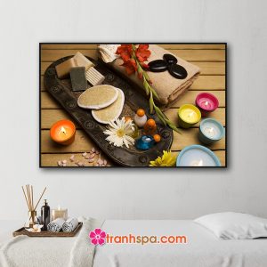 Tranh treo spa đẹp hình ảnh các vật dụng và hương liệu thảo mộc